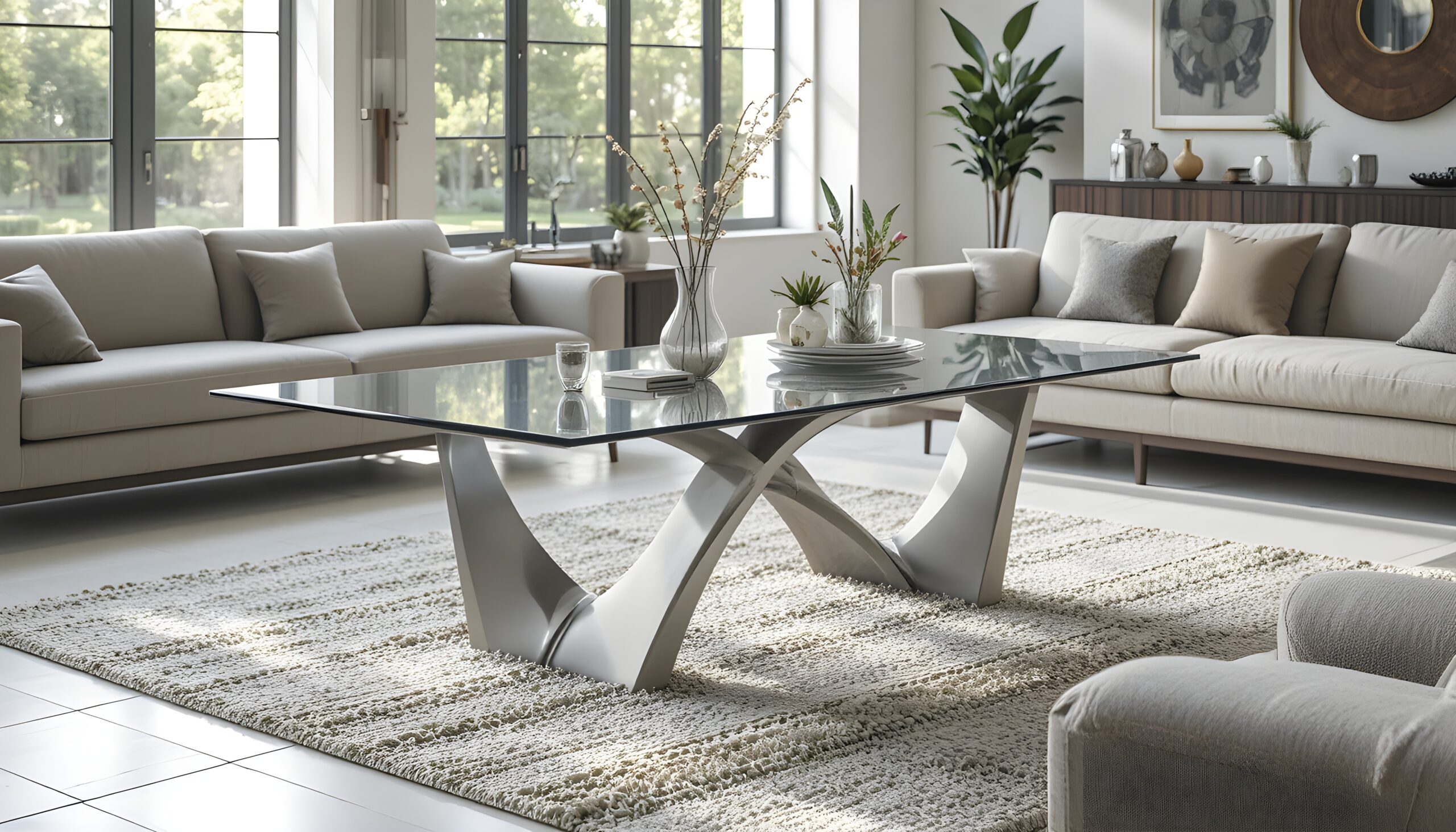 Modern Living Room with Glass Coffee Table